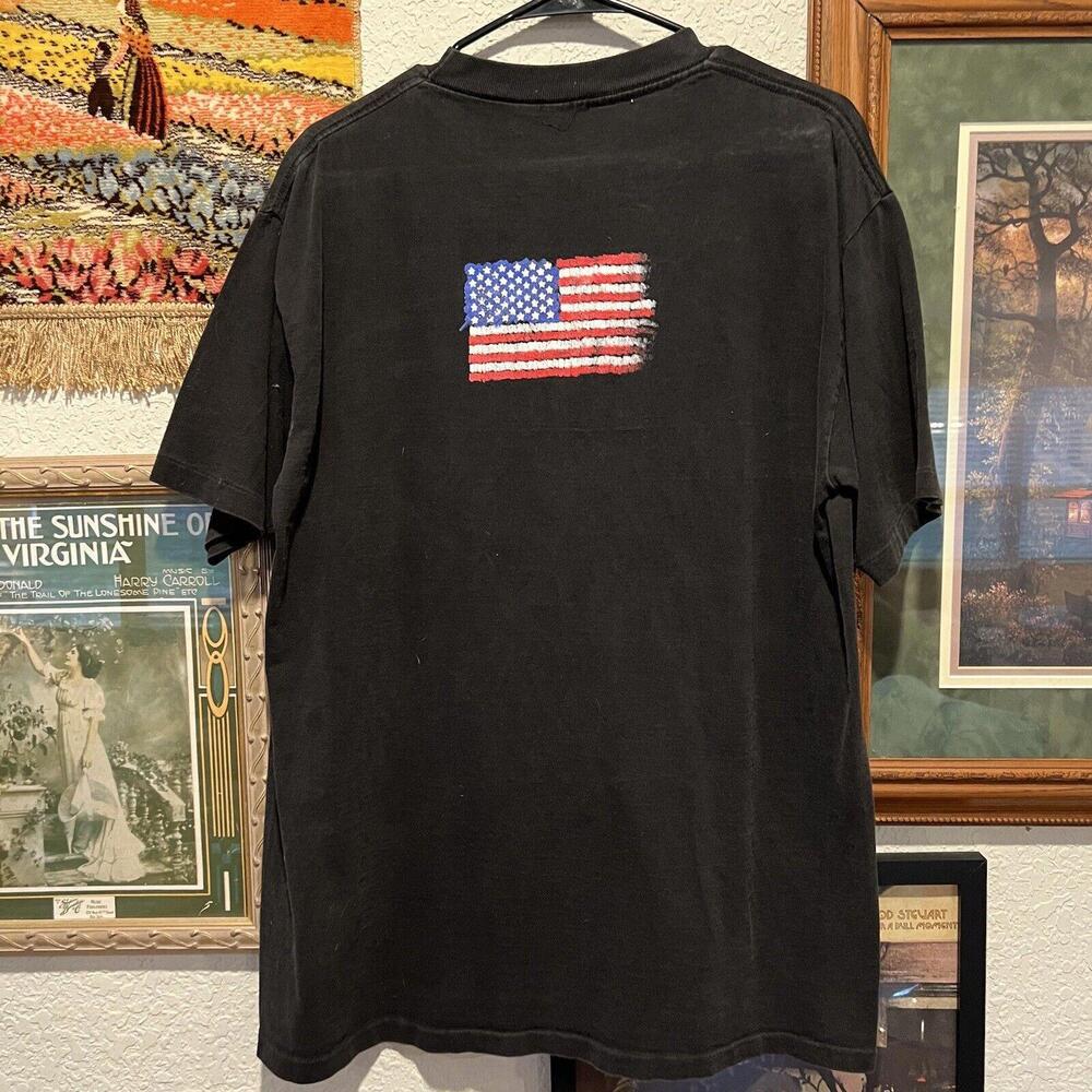 American Vintage Black Tee with Distressed Red White Blue Flag Graphic - Picture 4 of 5